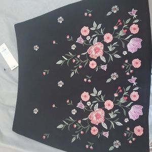 Black floral embroidered mini skirt